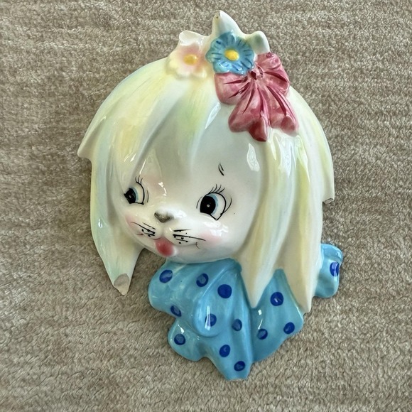 RARE HTF Vintage Lefton Mr. & Mrs. Toodles Maltese Wall Pockets - Picture 4 of 12